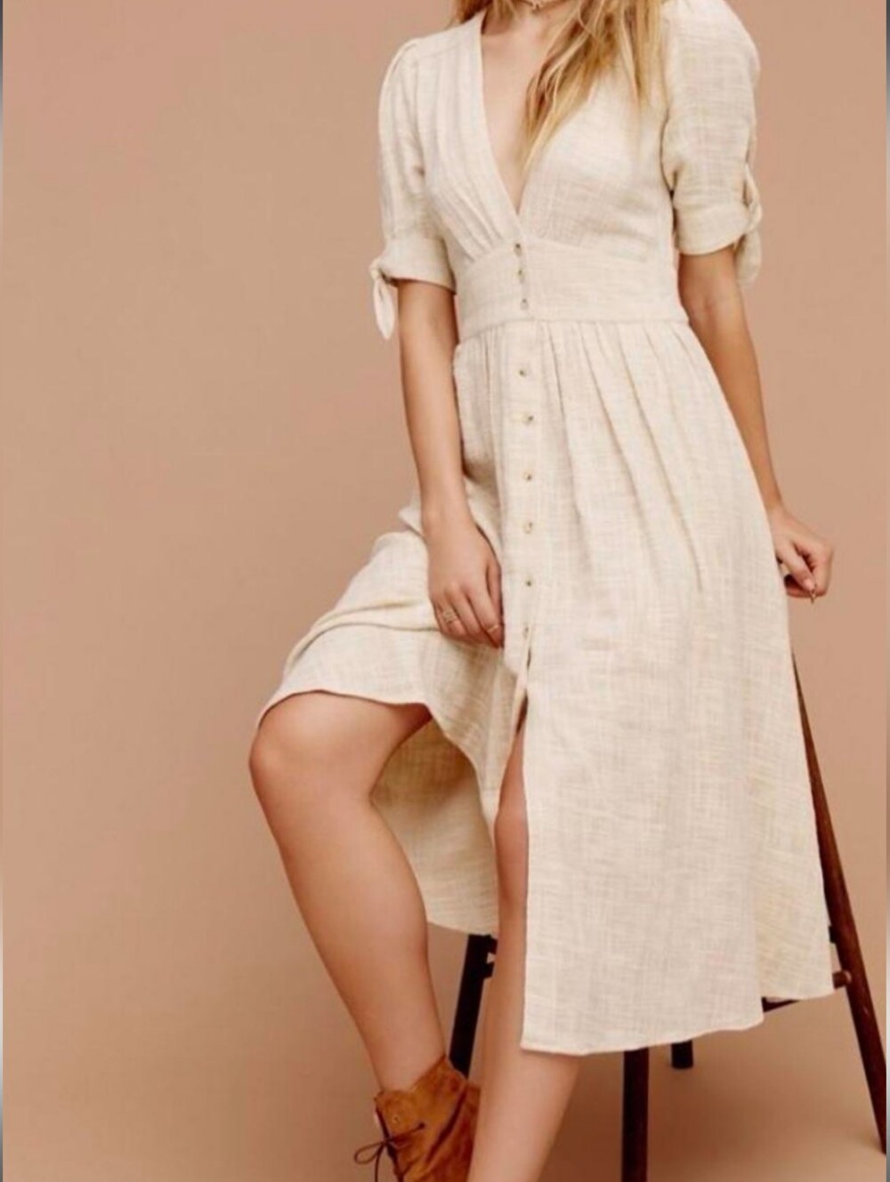 Free People Gauze Cotton Button Down Dress Ivory Color.
